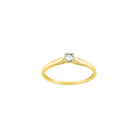 Solitaire pastille en or jaune, or blanc et diamant 0.05ct