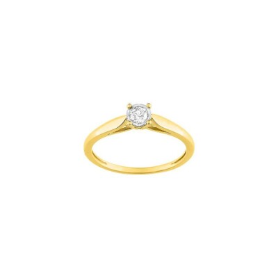 Solitaire pastille en or jaune, or blanc et diamant 0.14ct