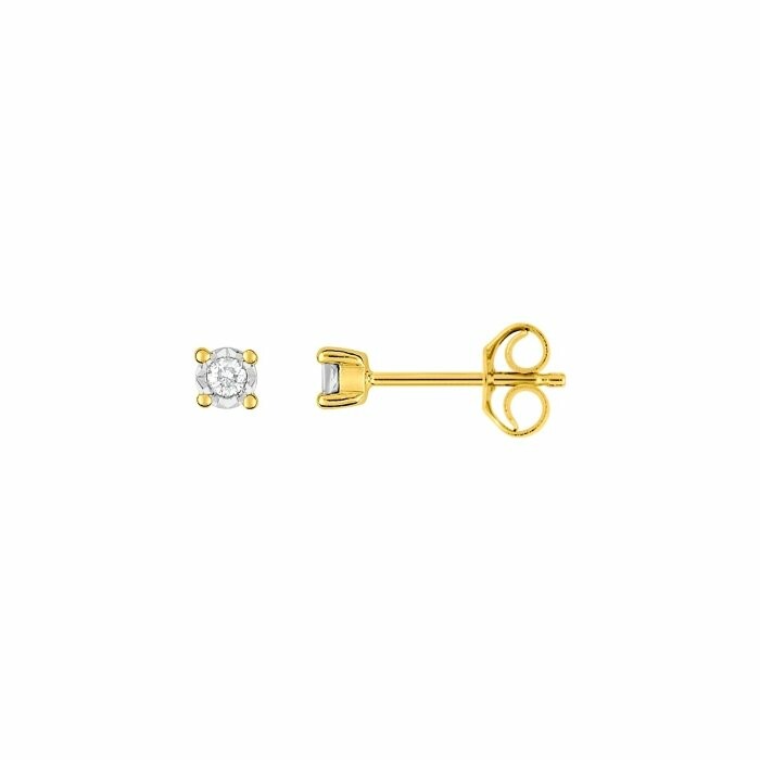 Boucles d'oreilles clous en or jaune et diamants 0.052ct