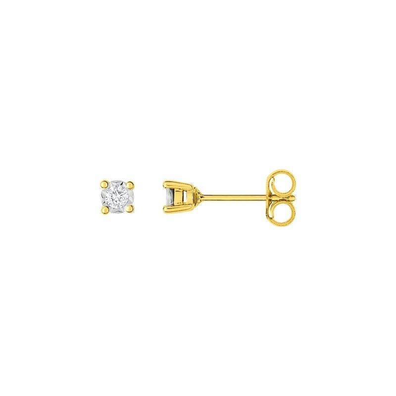 Boucles d'oreilles clous en or jaune et diamants 0.08ct