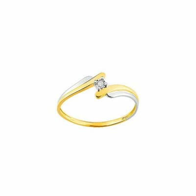 Solitaire en or blanc, or jaune et diamant