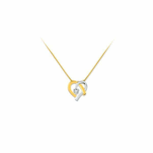 Collier coeur en or blanc, or jaune et diamant