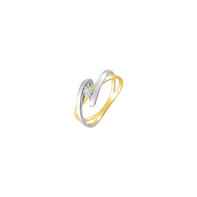 Solitaire en or blanc, or jaune et diamant de 0.03ct