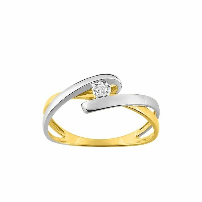 Solitaire en or blanc, or jaune et diamant de 0.03ct