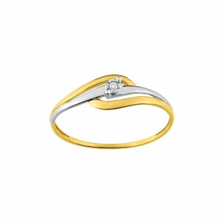 Solitaire en or blanc, or jaune et diamant de 0.01ct