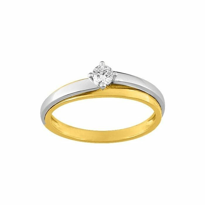 Solitaire en or blanc, or jaune et diamant de 0.14ct