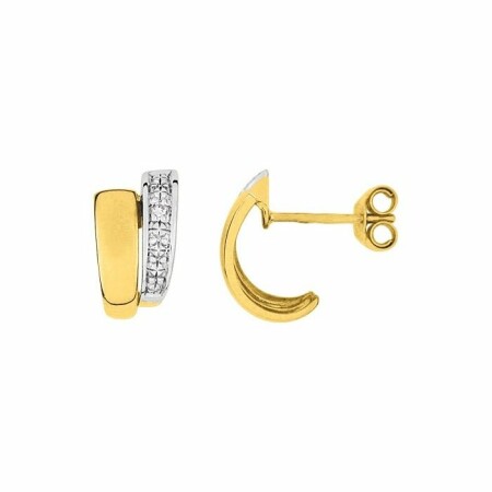 Boucles d'oreilles en or jaune, or blanc et diamants de 0.01ct