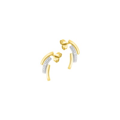 Boucles d'oreilles en or jaune, or blanc et diamants de 0.012ct