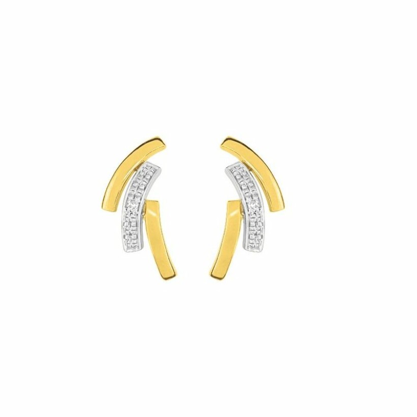 Boucles d'oreilles en or jaune, or blanc et diamants de 0.012ct