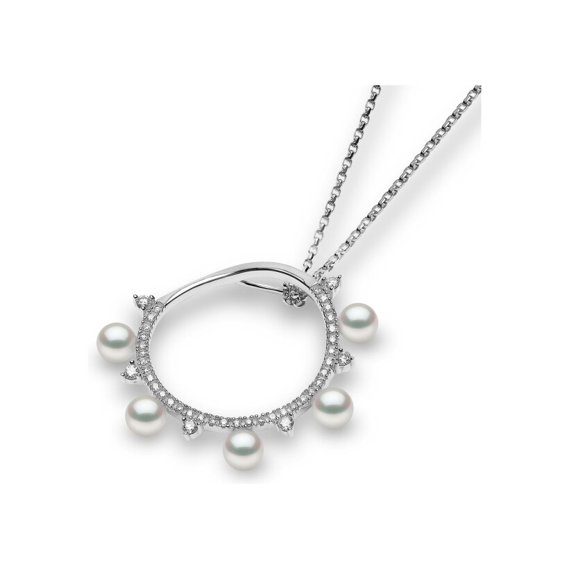 Pendentif Yoko London Sleek en or blanc, perle Akoya japonaise et diamants