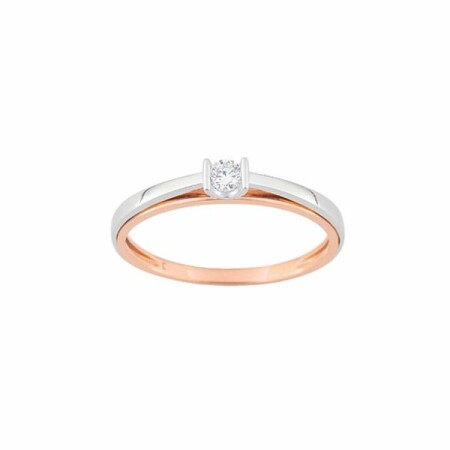 Solitaire en or blanc, or rose et diamant