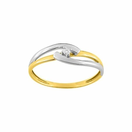 Solitaire en or blanc, or jaune et diamant de 0.022ct