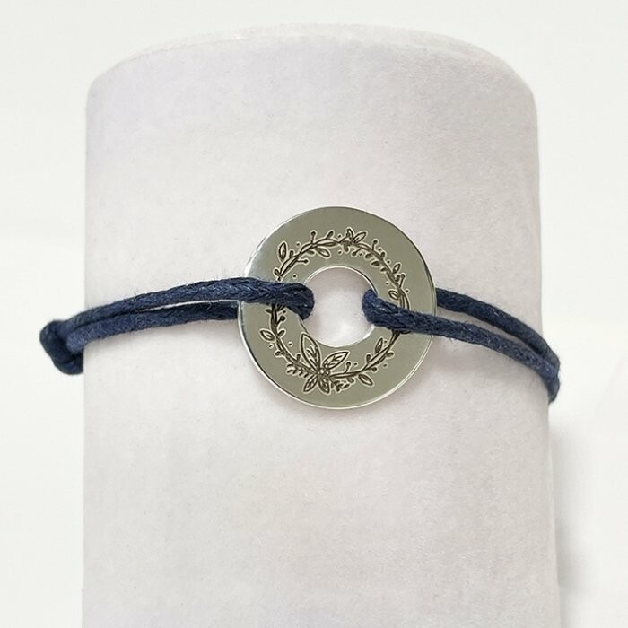 Bracelet petit pi cordon coton ciré en argent