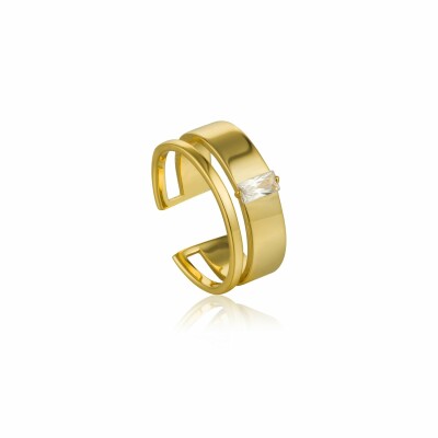 Bague ajustable 2 rangs Ania Haie Glow Getter en argent plaqué or jaune, oxyde de zirconium avec 2 rangs