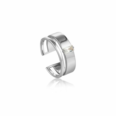 Bague ajustable 2 rangs Ania Haie Glow Getter en argent rhodié, oxyde de zirconium avec 2 rangs