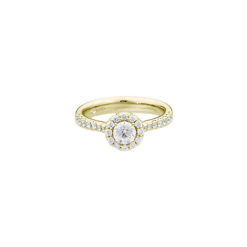 Solitaire Recarlo Anniversary Halo en or jaune et diamants naturels 0.55 ct