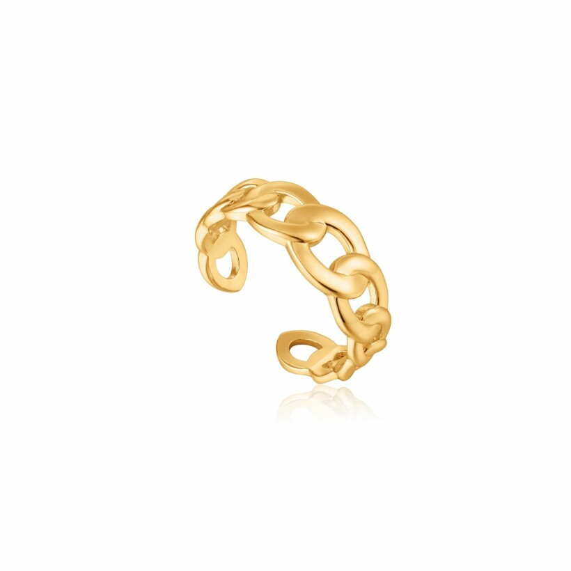 Bague ajustable gourmette Ania Haie Chain Reaction en argent plaqué or jaune