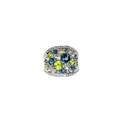 Bague Isabelle Barrier en or blanc, diamants et pierres fines, taille 53