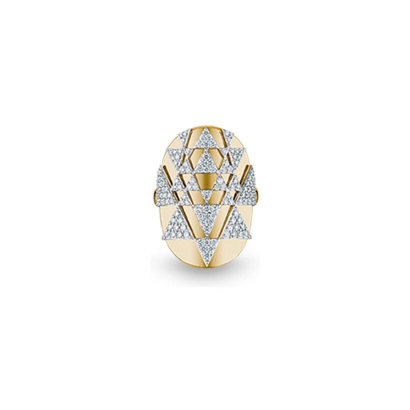 Bague MARCELINE Wisdom Graffiti Sacred Yantra en or jaune et diamants, taille 54