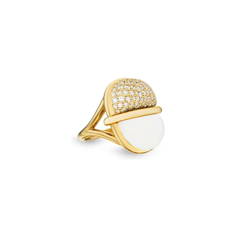 Bague MARCELINE Amrita en or jaune, céramique blanche et diamants, taille 52