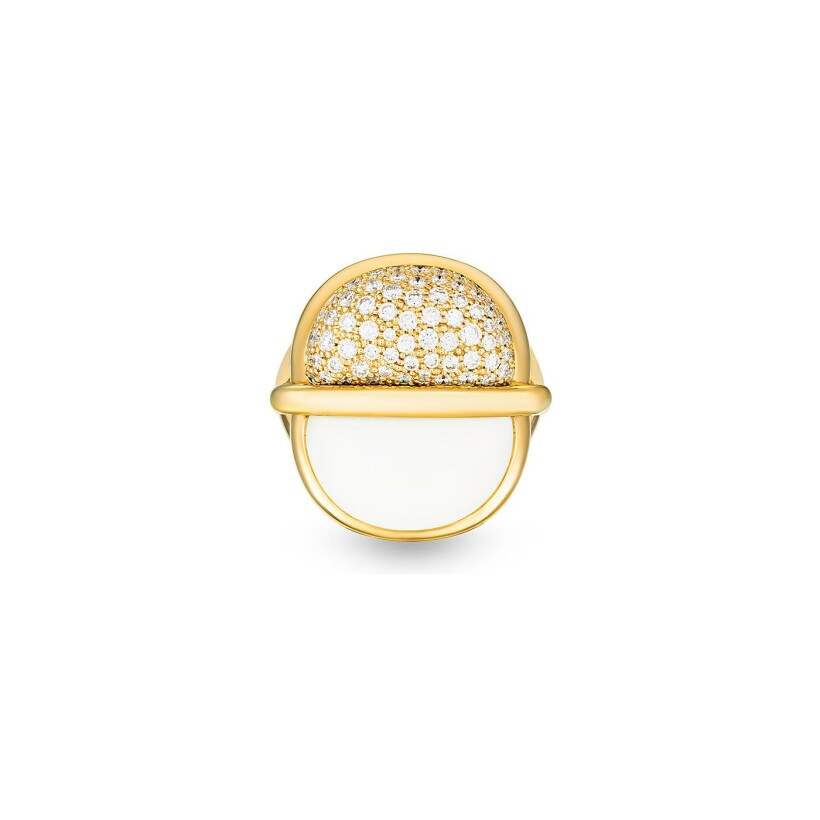 Bague MARCELINE Amrita en or jaune, céramique blanche et diamants, taille 52