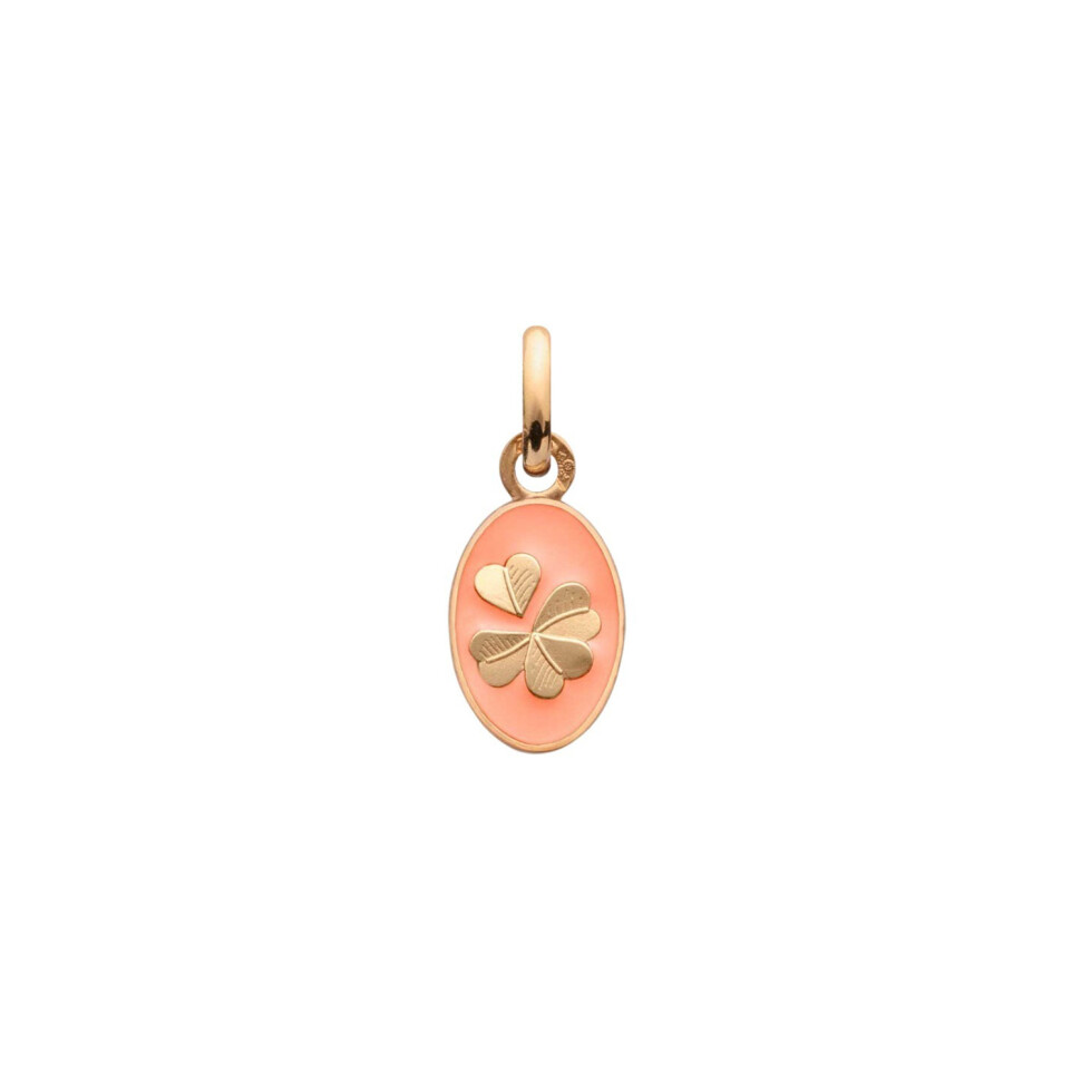 Arthus Bertrand clover medal, polished rose gold, pink lacquer