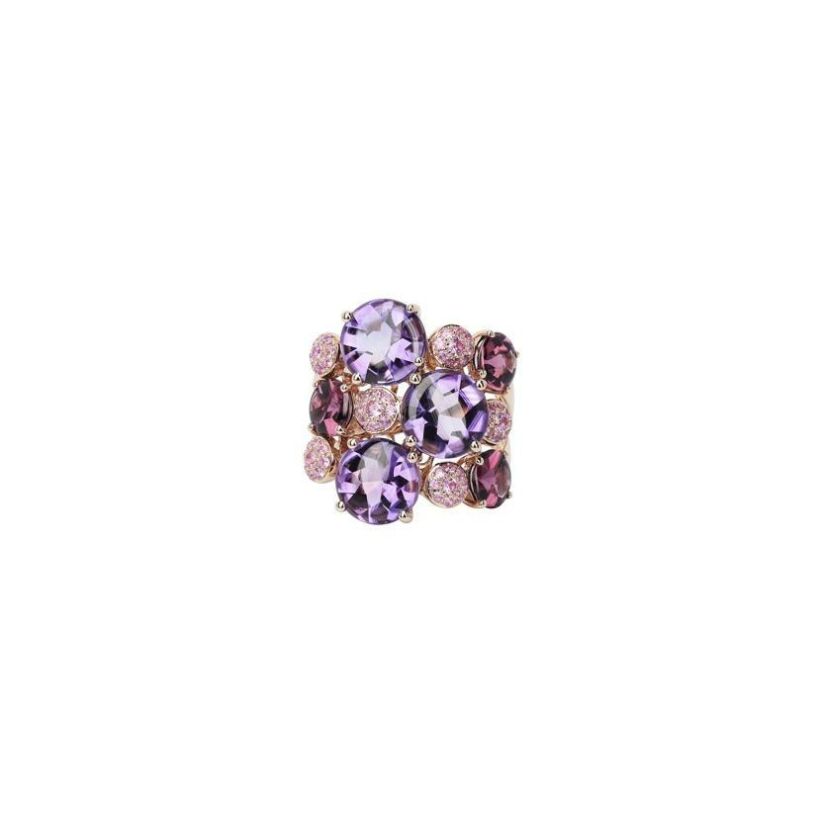 Bague Isabelle Barrier en or rose, diamants, améthyste, saphir rose et rhodolite, taille 56