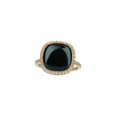 Bague Isabelle Langlois en or rose, onyx et diamants