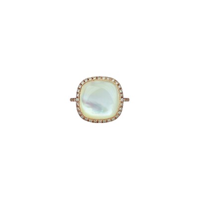 Bague Isabelle Langlois Talisman en or rose, nacre blanche et diamant