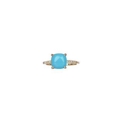 Bague Isabelle Langlois Talisman en or rose, turquoise et diamant