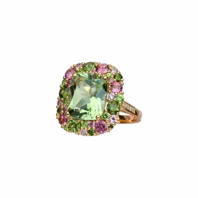 Bague Isabelle Langlois Emotion en or rose quartz vert, tourmaline rose, saphir rose et diamants