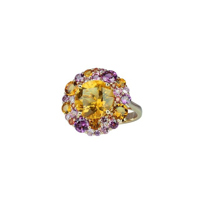 Bague Isabelle Langlois en or rose, citrine, rhodolites et tourmalines