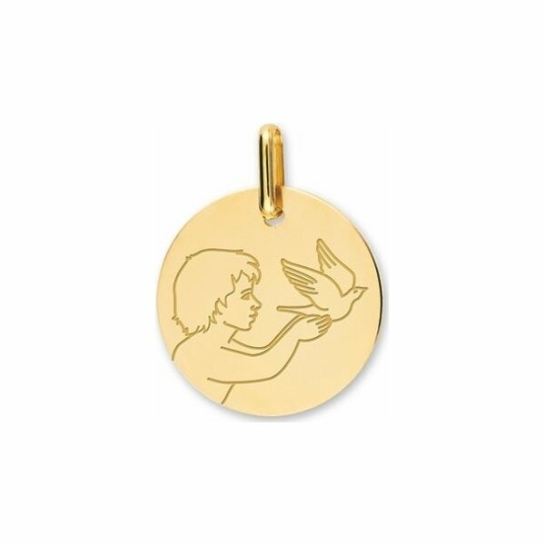 Médaille de baptême enfant à la colombe en or jaune