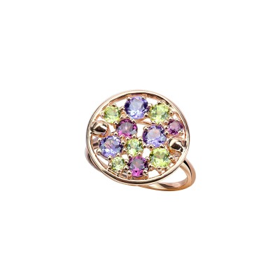 Bague Isabelle Langlois Sac de Billes en or rose, péridots, améthystes et rhodolites