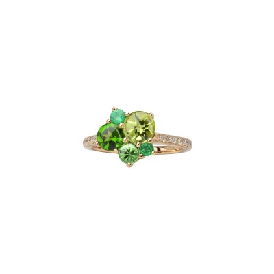 Bague Isabelle Langlois Pointilliste en or rose, péridot, diopside, tsavorite, émeraude et diamants