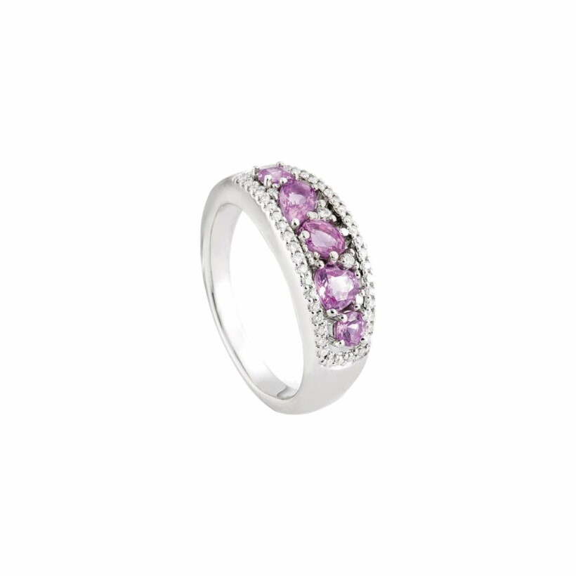 Bague Mosaïque en or blanc, saphirs roses et diamants