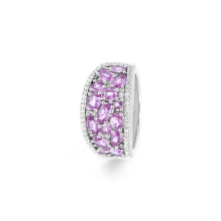 Bague Mosaïque en or blanc, saphirs roses et diamants