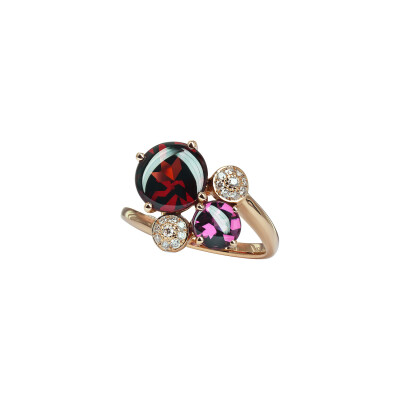 Bague Isabelle Langlois en or rose, grenat, rhodolite et diamants