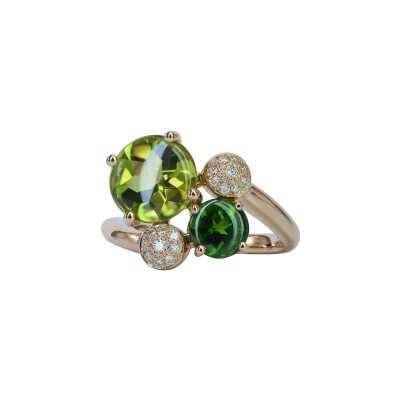 Bague Isabelle Langlois Macaron en or rose, péridot, diopside et diamant