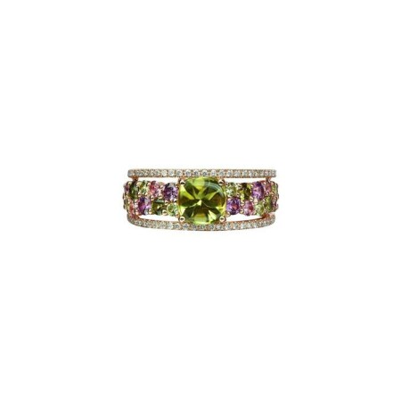 Bague Isabelle Langlois en or rose, péridots, rhodolites, tourmalines et diamants