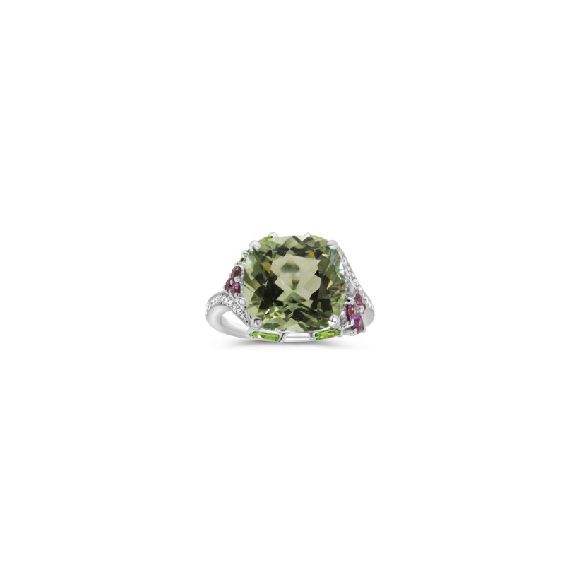 Bague Vaneste en or blanc, quartz, tsavorite et saphir