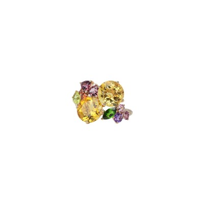 Bague Isabelle Langlois Eden en or rose, citrine, améthyste, diopside, péridot et diamants
