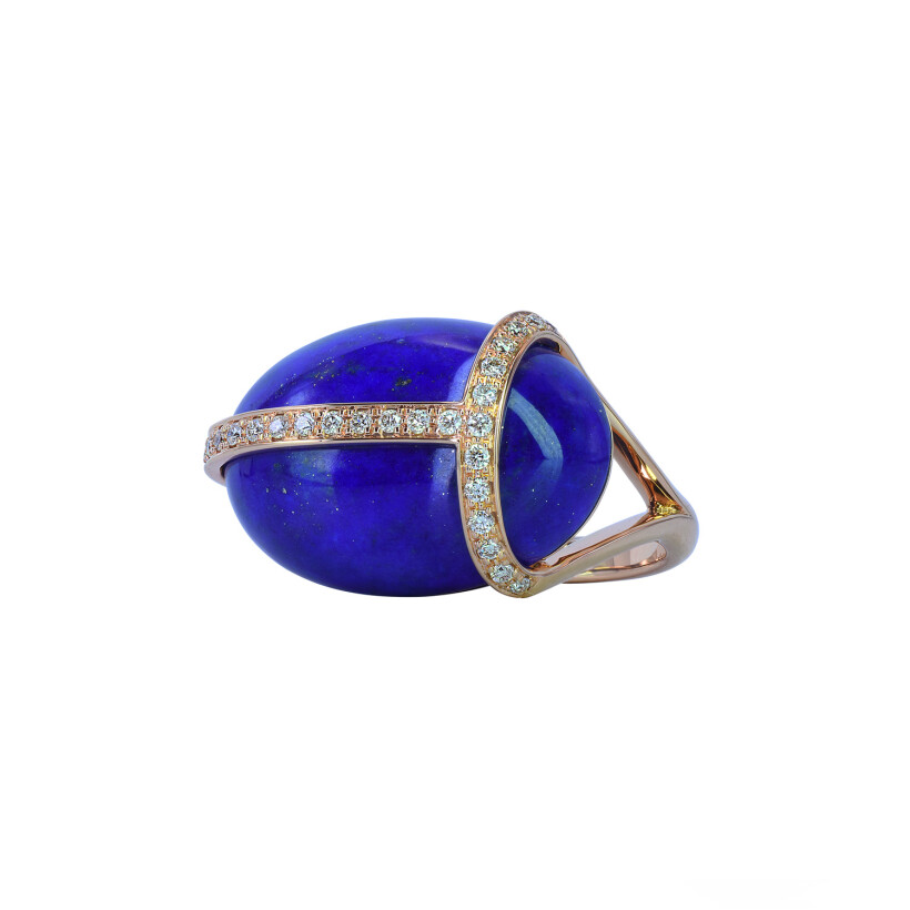 Bague Isabelle Langlois Scarabée en or rose, lapis lazuli et diamants
