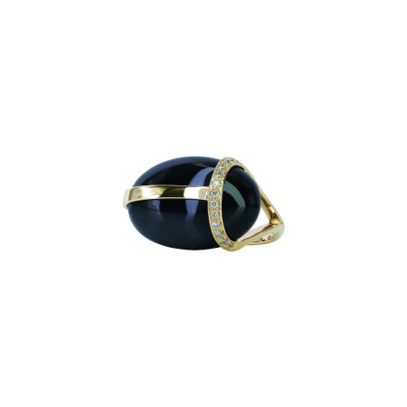 Bague Isabelle Langlois en or rose, onyx et diamants