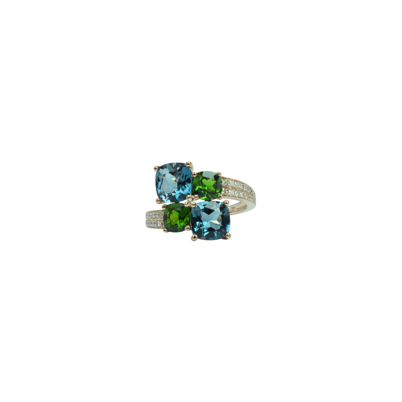 Bague Isabelle Langlois en or rose, topaze, diopside et diamants