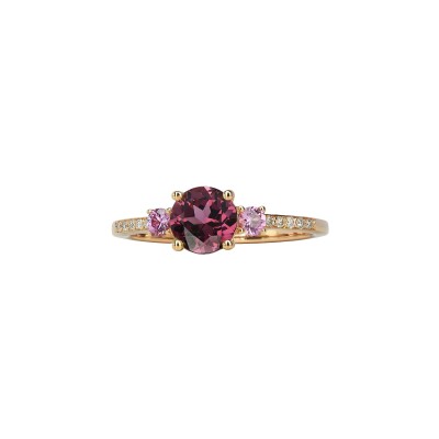 Bague Isabelle Langlois Isabelle en or rose, rhodolite, saphir rose et diamant