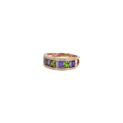 Bague Isabelle Langlois Tissage en or rose, diopside, améthyste et diamant