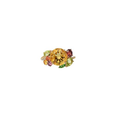 Bague Isabelle Langlois Eden en or rose, citrine, rhodolite, saphir orange, grenat, tsavorite et péridot
