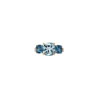 Bague Isabelle Langlois Pavé de Paris en or rose, topaze bleue, topaze Bleu London et diamant