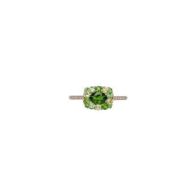 Bague Isabelle Langlois Emotion Coussin en or rose, diopside, péridot, tsvaorite et diamant